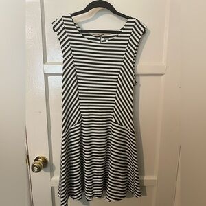 Free People Striped Black and White Skater Fit Flare Retro Dress